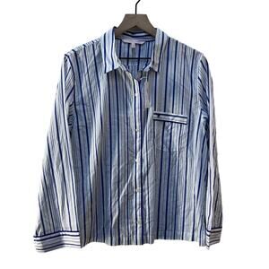 Victoria's Secret Striped Long Sleeve Pajama Top Button Front Womens Medium NWOT